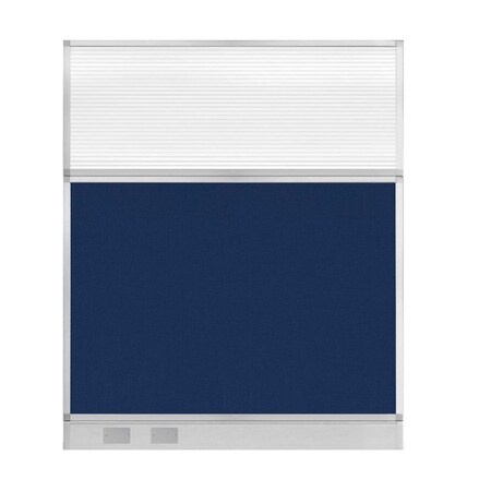 Versare Hush Panel Cubicle Partition 5' x 6' Navy Blue Fabric Clear Fluted Window w/ Cable Channel 1856403-1